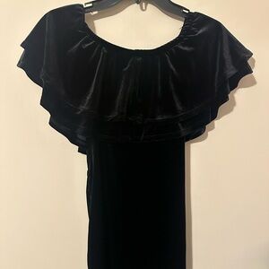 Hello MIZ Black Ruffled crushed velvet whimsigoth witchy midi dress-S